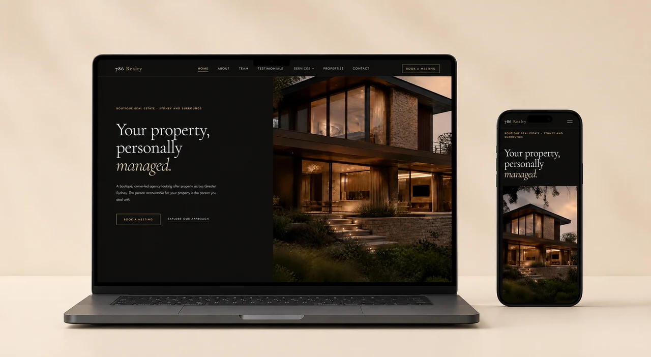 786 Realty responsive website displayed on laptop and mobile