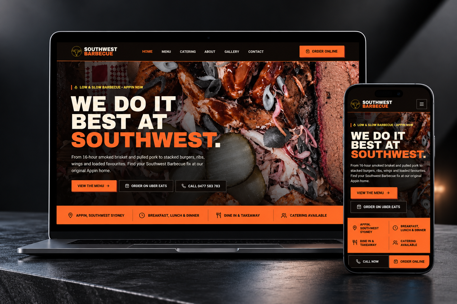Desktop and mobile website presentation for Southwest Barbecue