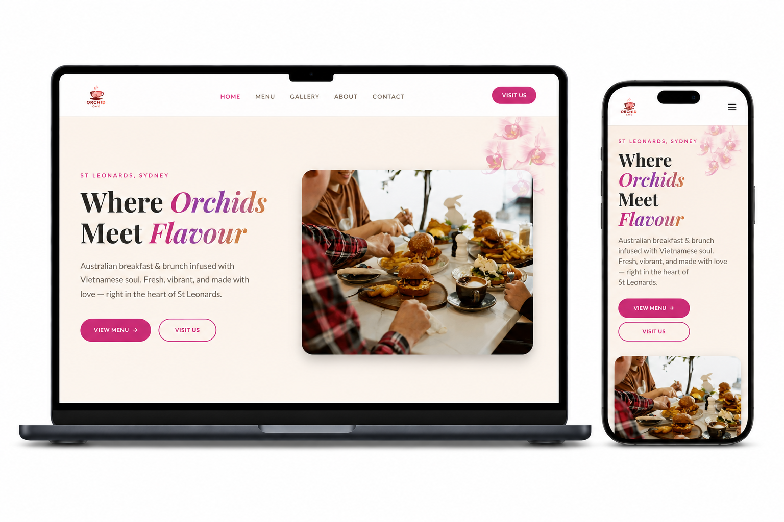 Orchid Cafe website shown full width on a desktop screen